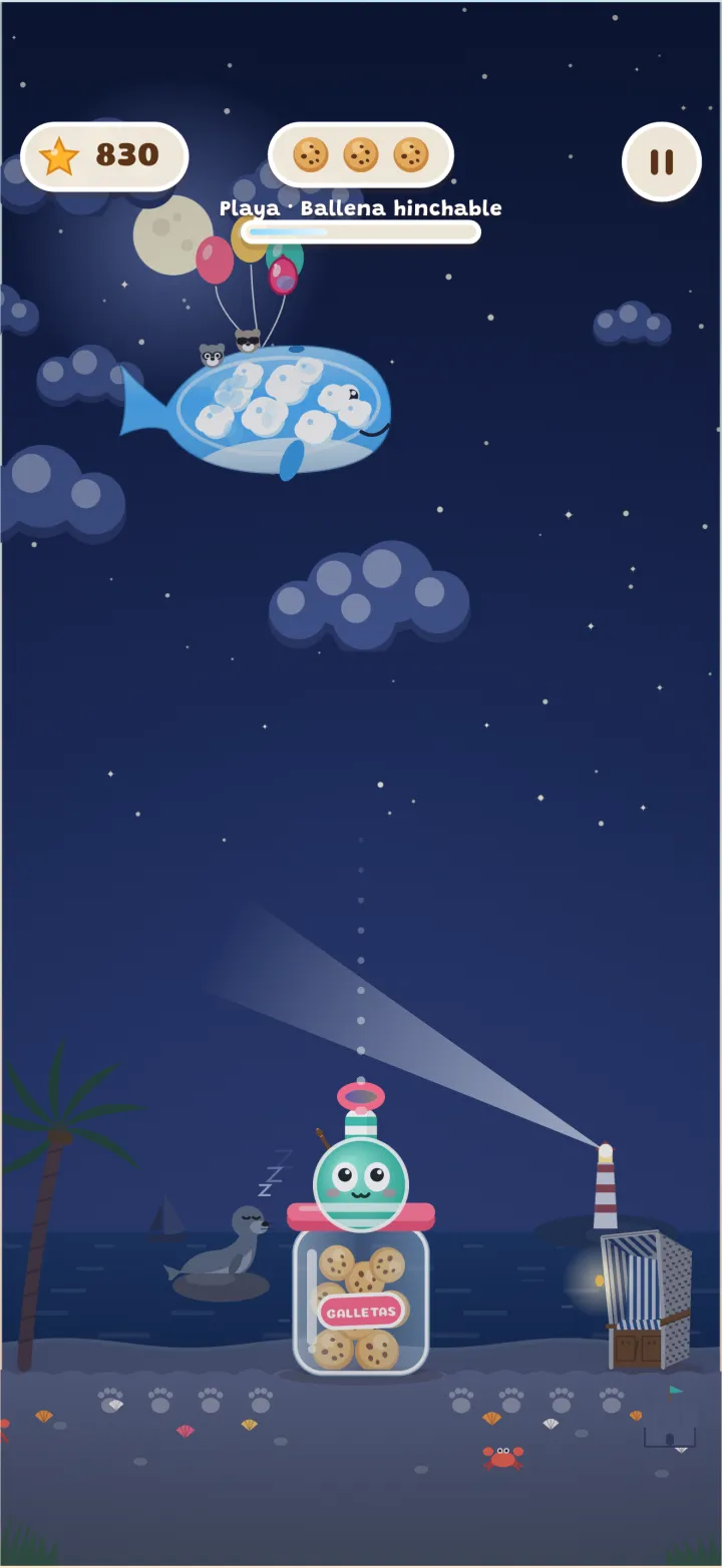 La ballena hinchable en el cielo nocturno