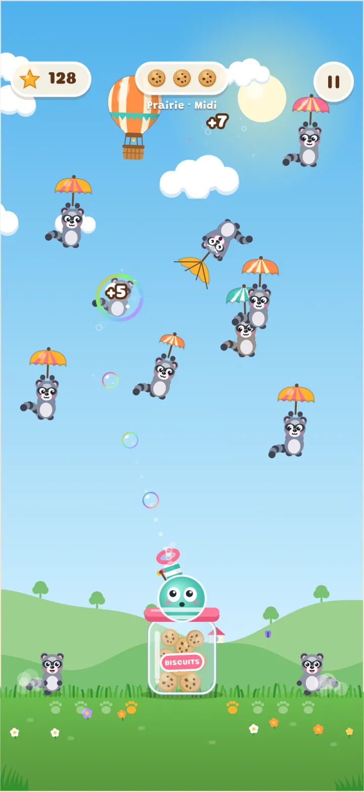 Des ratons laveurs descendent en parapluie au-dessus de la prairie