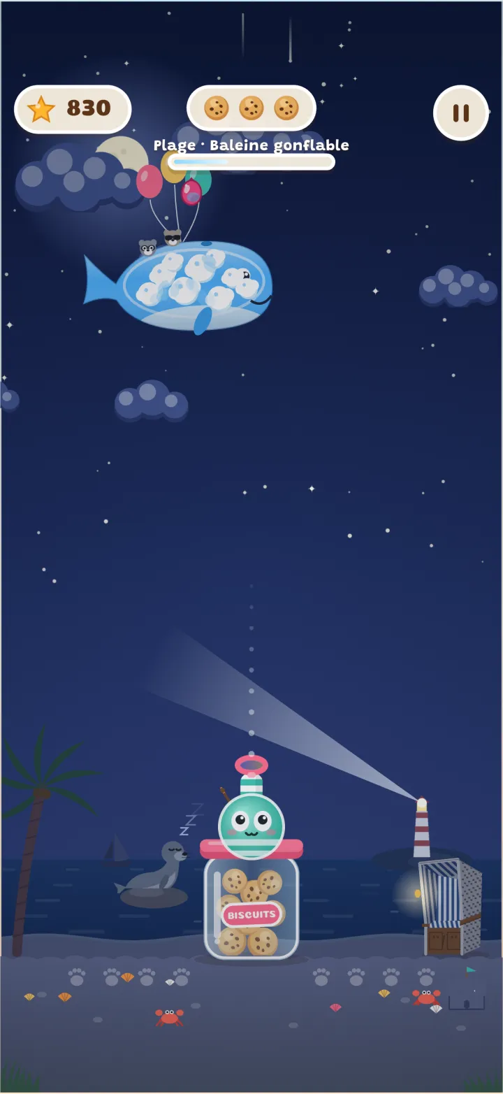 La baleine gonflable dans le ciel de nuit