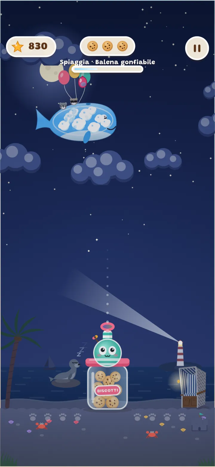 La balena gonfiabile nel cielo notturno